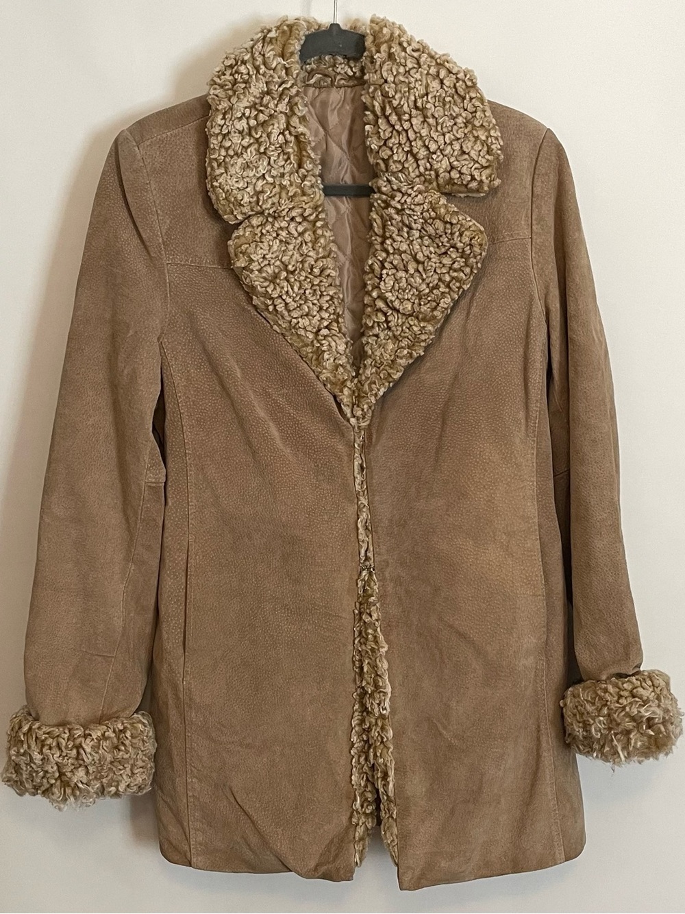 Y2K Vintage Penny Lane Style Sherpa Collar Tan Suede Coat size Medium